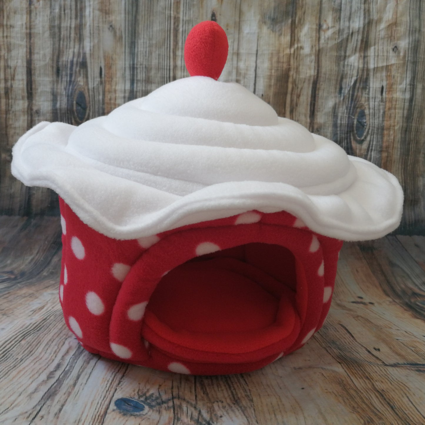 MADE TO ORDER Guinea Pig Fleece Cupcake House Red + Pad